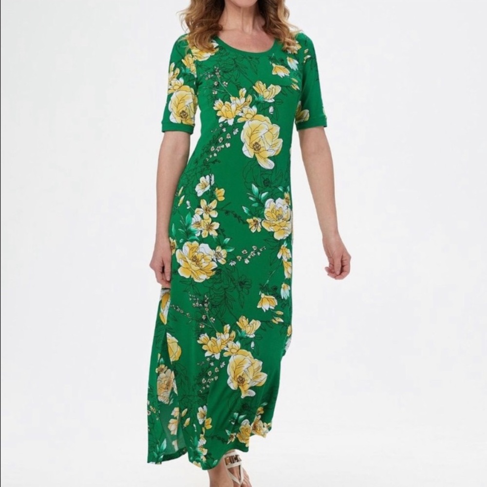 G.I.L.I. Green floral maxi dress size L petite